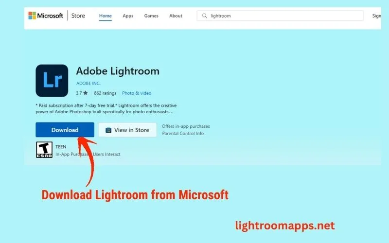 Download Lightroom from Microsoft
