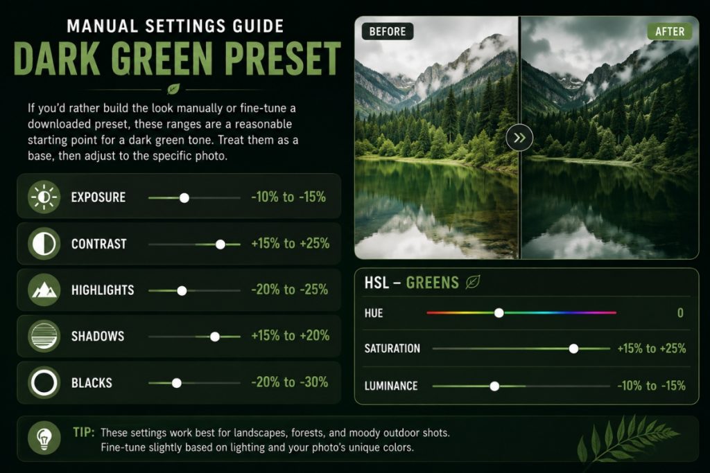 Manual setting guide for Dark Green Presets